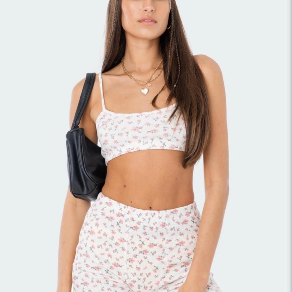 Edikted Floral Print Tank Top - White and Pink
